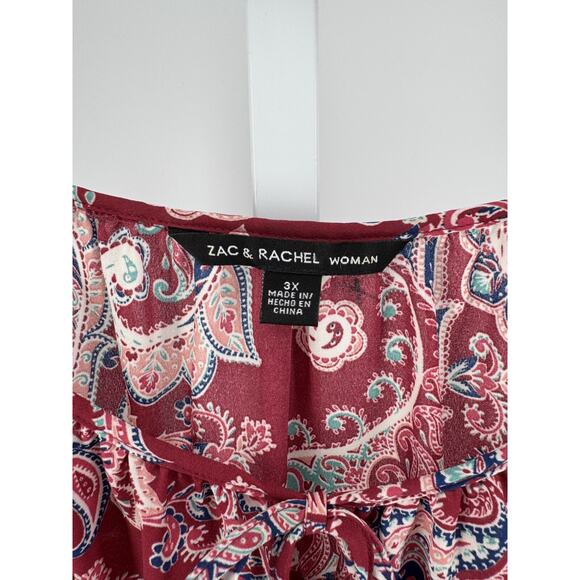 Zac & Rachel Women's Plus Red Paisley Print Semi-Sheer Blouse Size 3X - Picture 3 of 4